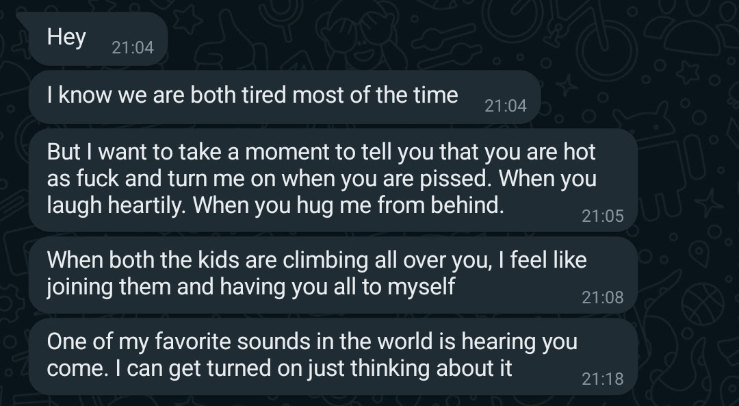 wife messaging husband about loving and wanting him again